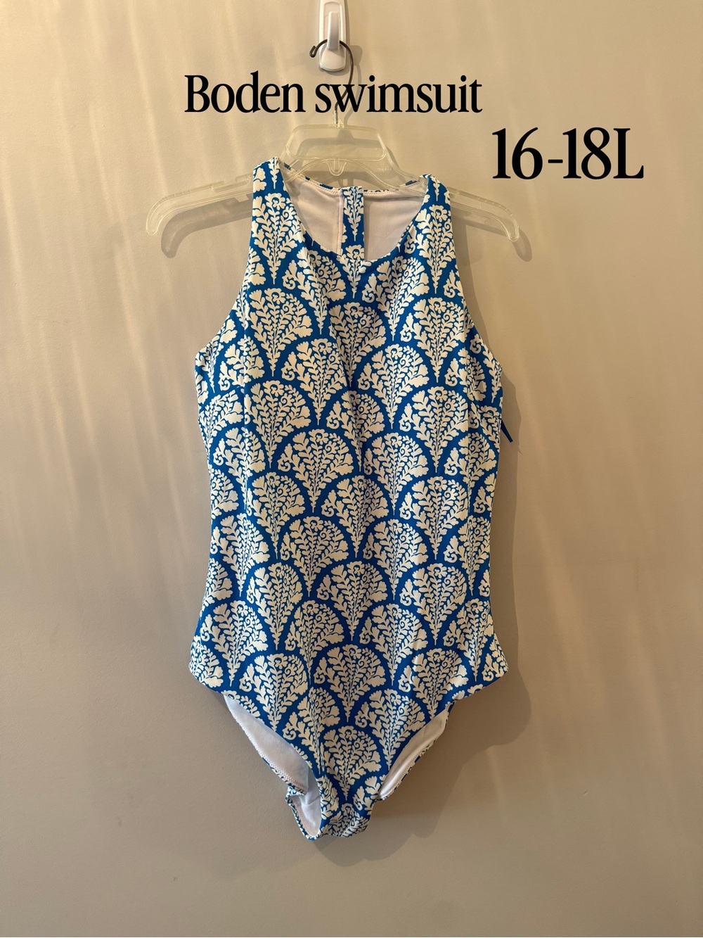 Boden Blue & White Printed High-Neck One-Piece Swimsuit